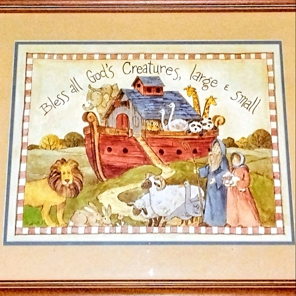 EUC Noah's Ark Wood Framed Wall Art One Of A Kind With Wire Hanger Large - Picture 2 of 4
